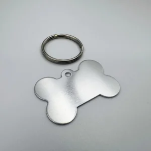 Stainless steel bone-shaped pet tag.