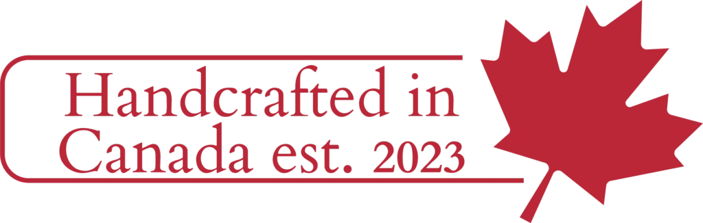 Handcrafted in Canada est. 2023 trust badge with a red maple leaf